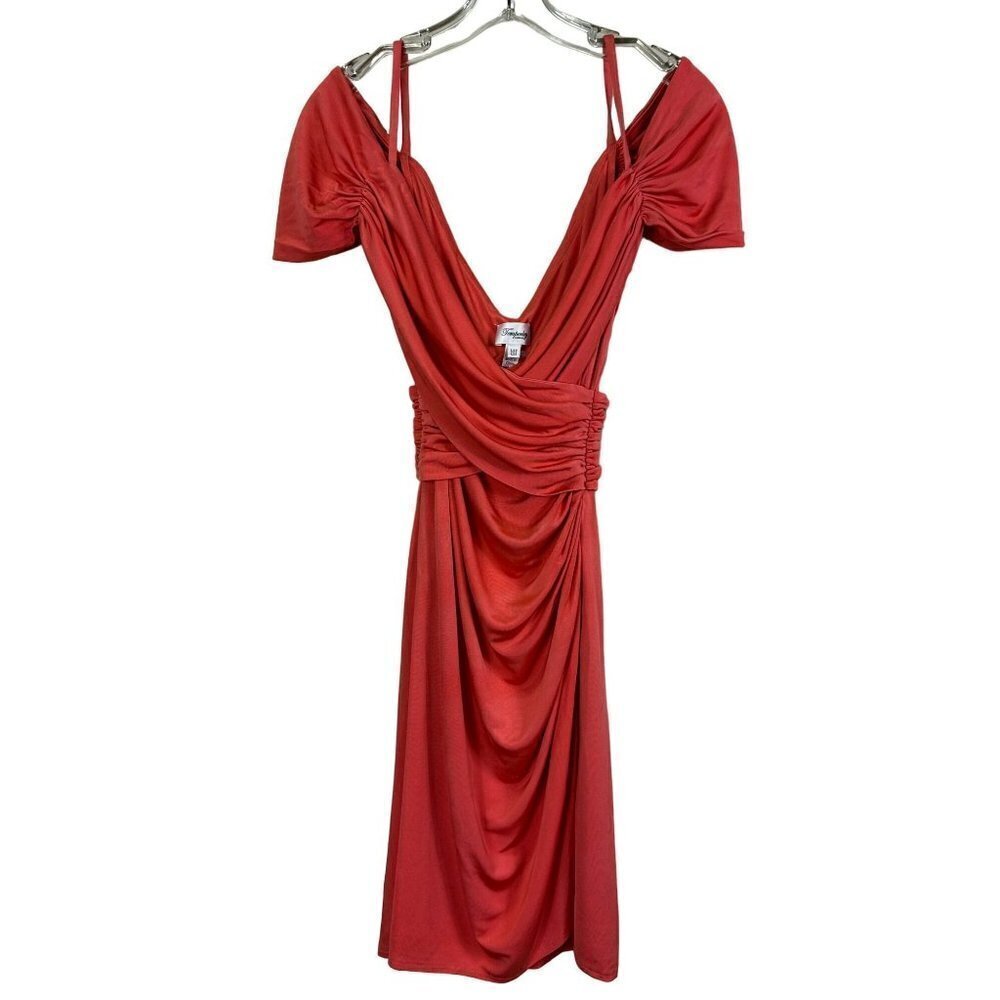 Temperly London Silk Coral Off the Shoulder Ruched‎ Mini Dress Size 4